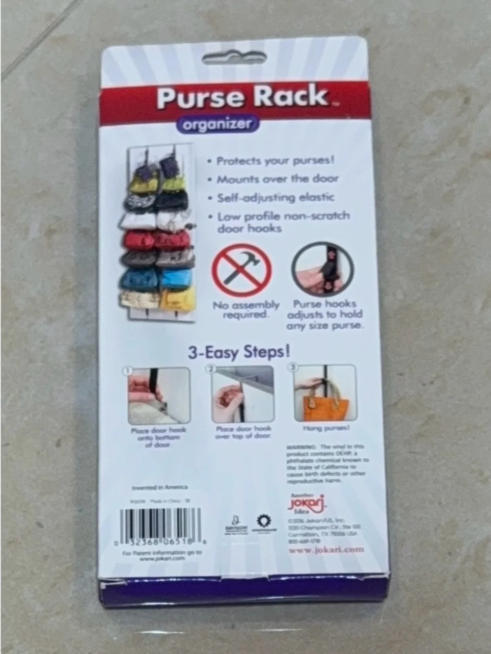 Jokari  Organizer Over-the-Door Hanging Purse Storage - Purple Hold 16 purse